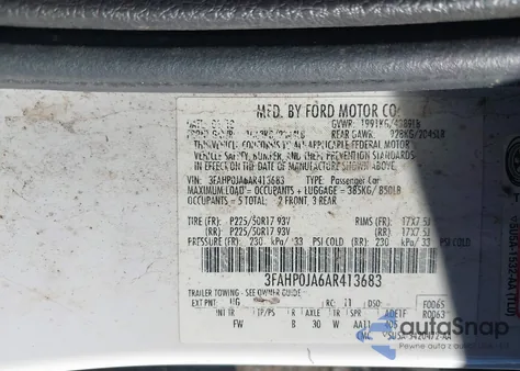 2010 Ford Fusion Sel z USA, uszkodzony, nr VIN 3FAHP0JA6AR413683